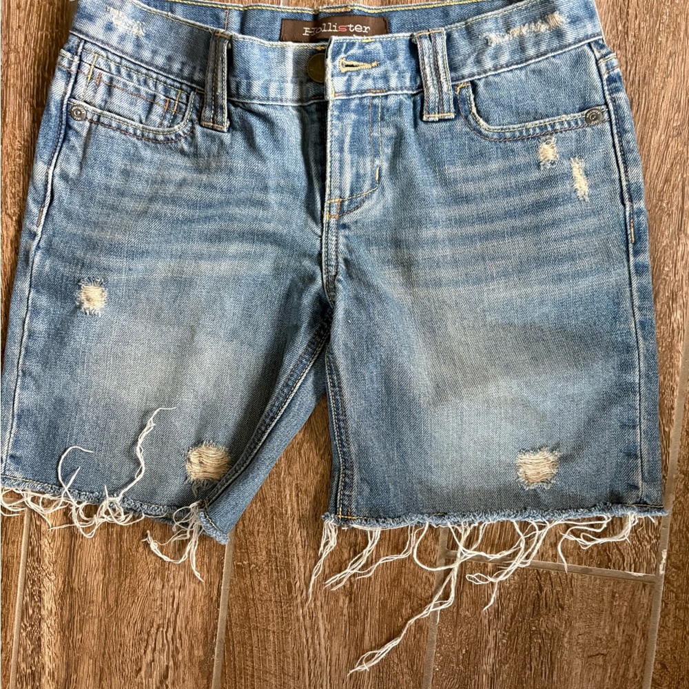 Hollister Women's Distressed Denim Shorts - Blue